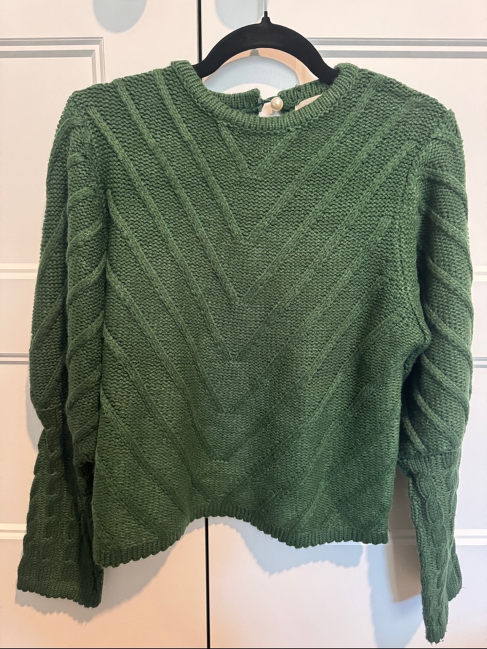 Listicle Green Chevron Cable Knit Crewneck Sweater